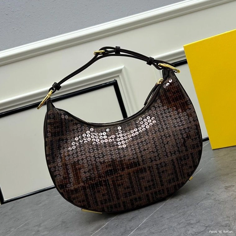Vintage HOT Hobo Sequins Fendigraphy Bag with Fabric Small Brown FF Motif Fendi In 0815